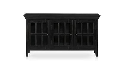 Mango Wood Entertainment 3 Door TV Stand Cabinet Unit for Living Room | Black Finish