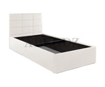 APRODZ Upholstered Single Size Bed with Box Storage (White Leatherette)