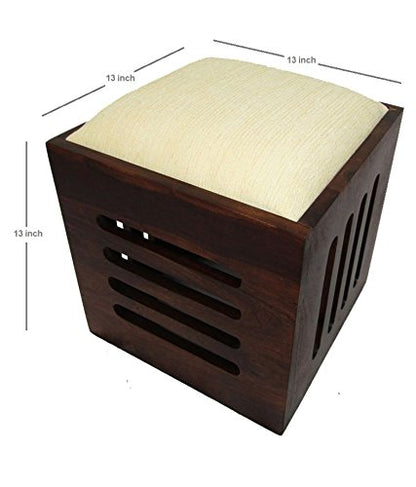 Solid Wood 4 Seater Coffee Table Stool Set for Home | Dark-Walnut