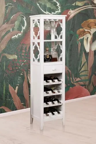 Mango Wood Bonner Wine Storage Stylish Counter Bar Cabinet for Living Room | White Finish 
