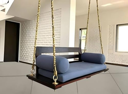 APRODZ 3 Seater Swing Brass Coated Wooden Jhula for Indoor Outdoor & Balcony | House Swings for Adults (52 Inches, Honey Finish)