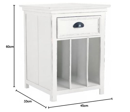 Solid Wood Hayes One Drawer Selves Bedside Storage Table for Bedroom | White Finish