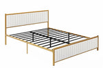 Upholstered Bed Modern Strip Headboard Footboard Platform Bed Frame with Heavy-Duty Metal Slats, No Box Spring Needed, Beige Fabric + Gold Powdercoated 