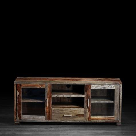 APRODZ Mango Wood Belgrade TV Stand Cabinet for Home | TV Unit for Living Room | Brown Finish