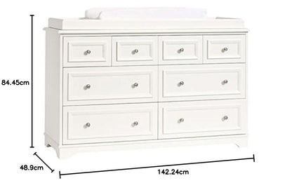 Mango Wood Norto Extra Wide Dresser & Topper Set with Topper Mattress Changing pad is Also Included -White