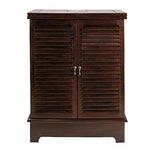 APRODZ Mango Wood Peetz Royal Stylish Bar Cabinet with Wine Glass Storage for Living Room | Chestnut Finish