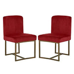 Eastern Modern Dining Room Kitchen Chairs, Velvet, 32 Inch Height, Set of 2, Blue, Bronze Metal 