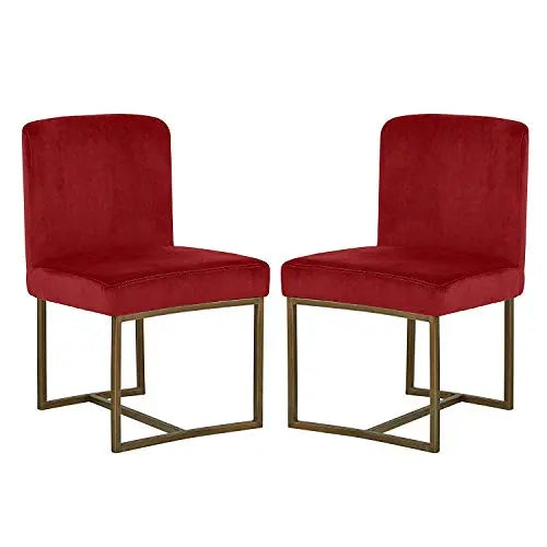 Eastern Modern Dining Room Kitchen Chairs, Velvet, 32 Inch Height, Set of 2, Blue, Bronze Metal 