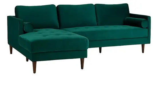 Translation missing: en.MidCen Wooden LHS L Shape 3 Seater Sectional Sofa Set with High-Density Comfortable Foam for Living Room (Fabric- Velvet Dark Green) 
