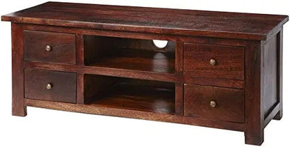Mango Wood Entertainment 3 Door TV Stand Cabinet Unit for Living Room | Black Finish 