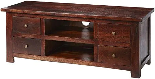Flower Inspired TV Unit with Drawers & Shelf Storage Entertainment Unit Center Console TV Table for Living Room Furniture (Natural Teak Finish) 