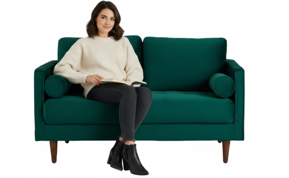 MidCen Wooden 3 Seater Sofa Set with High-Density Comfortable Foam for Home & Living Room (Upholstered- Dark Green Velvet Fabric) 