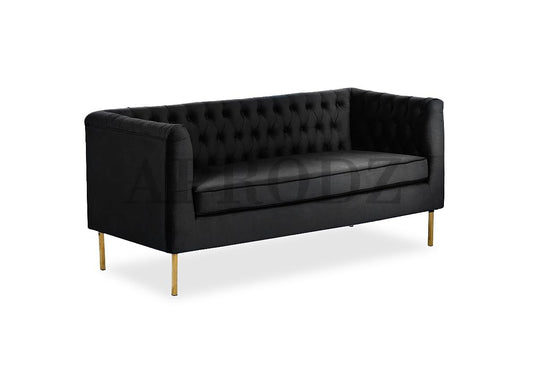 APRODZ Upholstered and Metal 3 Seater Sofa for Living Room Home Office Furniture | (Upholstered - Black Velvet + Gold Powdercoated)