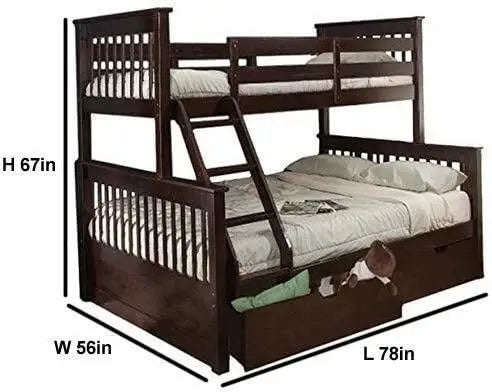 Sheesham Wood Fragho Bunk Bed – Sturdy Wooden Bunk Bed with Spacious Storage for Kids’ Room, Bedroom & Guest Room (Brown Finish)  Bunk bed
