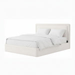 Boucle Bed Frame With Storage, Upholstered Headboard, Metal Bed Frame With Headboard, Hydraulic Storage System, No Box Spring Required, Beige 