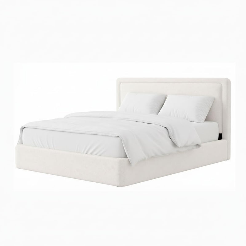 Boucle Bed Frame With Storage, Upholstered Headboard, Metal Bed Frame With Headboard, Hydraulic Storage System, No Box Spring Required, Beige 