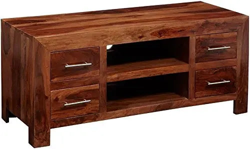 Sheesham Wood Grande Small TV Stand Cabinet for Home | TV Unit for Living Room | Brown Finish 