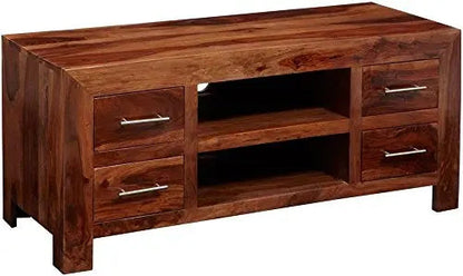 Sheesham Wood Grande Small TV Stand Cabinet for Home | TV Unit for Living Room | Brown Finish 