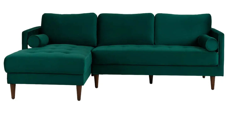 Translation missing: en.MidCen Wooden LHS L Shape 3 Seater Sectional Sofa Set with High-Density Comfortable Foam for Living Room (Fabric- Velvet Dark Green) 