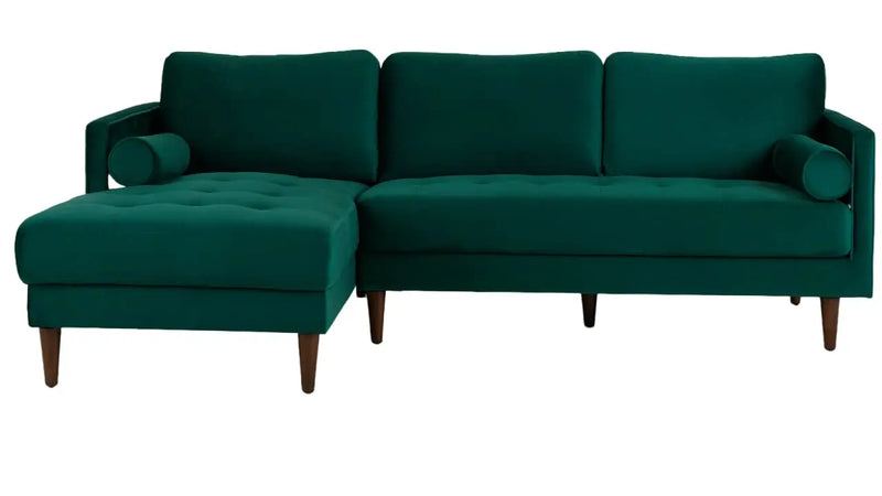 MidCen Wooden LHS L Shape 3 Seater Sectional Sofa Set with High-Density Comfortable Foam for Living Room (Fabric- Velvet Dark Green) 
