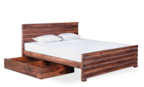 Solid Wood Tampa Bed with Storage for Bedroom | Dark Teak Finish