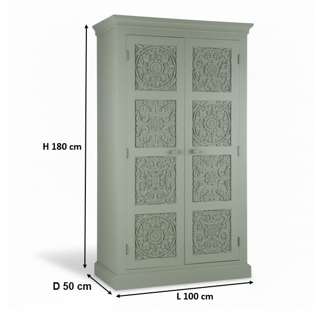 Translation missing: en.Floreale wardrobe Carved Mango Wood 2-Door Wardrobe Almirah 