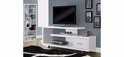 Solid Wood Albi TV Unit with 1 Drawer & Shelf Storage Entertainment Unit Center Console TV Table for Living Room Furniture (White Finish) 