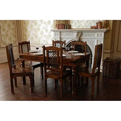 Sheesham Wood Reyk 6 Seater Dining Table Set for Home | 6 Chairs | Brown Finish