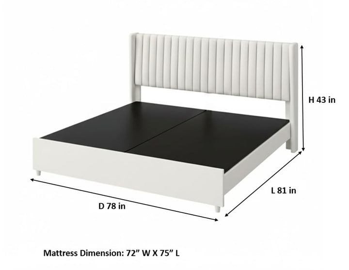 Translation missing: en.Upholstered Bed Frame with Channel Tufted Headboard, Beige + Leg Wood Black 