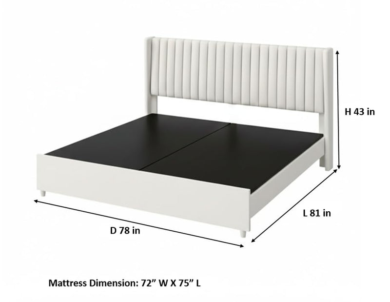 Upholstered Bed Frame with Channel Tufted Headboard, Beige + Leg Wood Black 