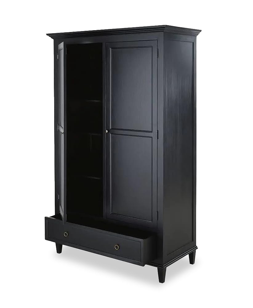 APRODZ Nera Mango Wood Two Door and 1 Drawer Wardrobe Storage Almirah Cupboard for Cloths (Solid Wood - Black)