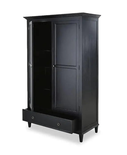 Mango Wood 2‑Door Wardrobe with Drawer – Bedroom Almirah Storage | Black 
