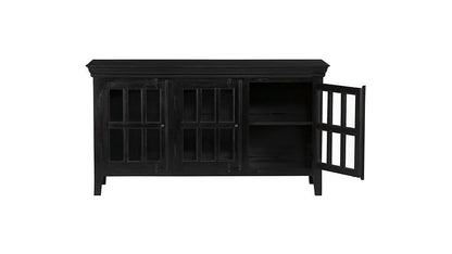 APRODZ Mango Wood Entertainment 3 Door TV Stand Cabinet Unit for Living Room | Black Finish