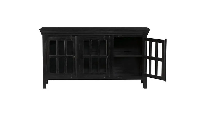Mango Wood Entertainment 3 Door TV Stand Cabinet Unit for Living Room | Black Finish 