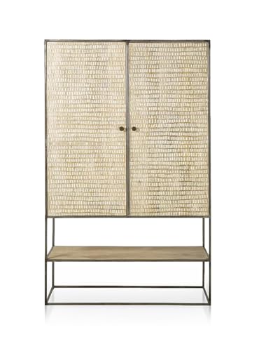 APRODZ Bianco Carved Mango Wood 2-Door Wardrobe Storage Almirah Cupboard for Cloths (Aged White)