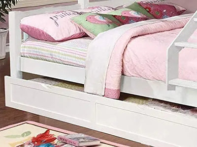 Ashmo White Twin Over Queen Bunk Bed with Trundle