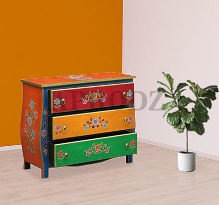 Wooden Handpainted Chest of Drawer Cabinet for Storage (Multicolor) 