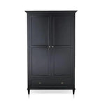 Mango Wood 2‑Door Wardrobe with Drawer – Bedroom Almirah Storage | Black 