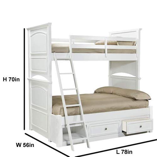 APRODZ Mango Wood Onyxlo Bunk Bed with Storage for Bedroom | White Finish