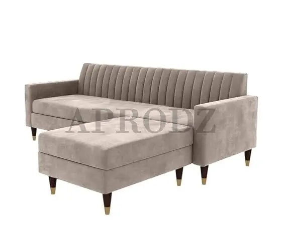 Velora L-Shape Velvet Sectional Sofa – Tufted Back & Gold Legs 
