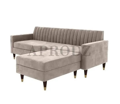 Velora L-Shape Velvet Sectional Sofa – Tufted Back & Gold Legs 