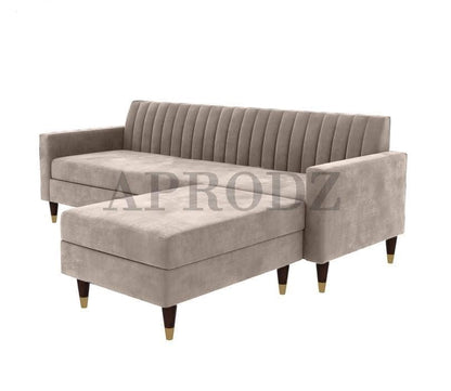 Velora L-Shape Velvet Sectional Sofa – Tufted Back, Mid-Century Modern Design with Gold-Tipped Legs | Living Room Furniture Aprodz