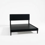 Upholstered Platform Bed with Adjustable Headboard, Leg Wood Black + Black Fabric 