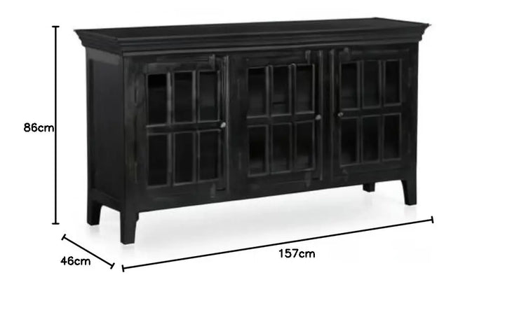 Translation missing: en.APRODZ Mango Wood Entertainment 3 Door TV Stand Cabinet Unit for Living Room | Black Finish