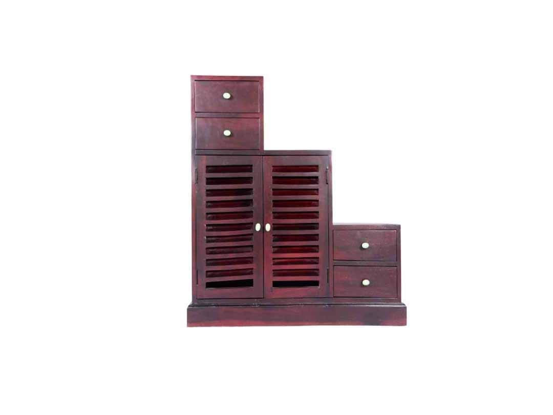 APRODZ Sheesham Wood Storage Zuni Shoe Rack Cabinet for Living Room | 2 Shelf 4 Drawer Shoe Organizer | Mahogany