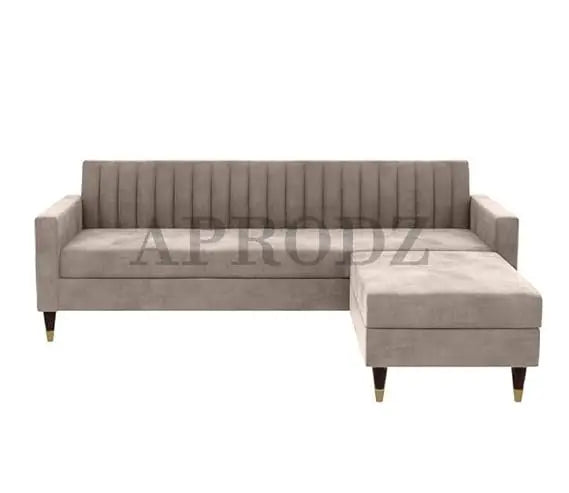 Velora L-Shape Velvet Sectional Sofa – Tufted Back & Gold Legs 