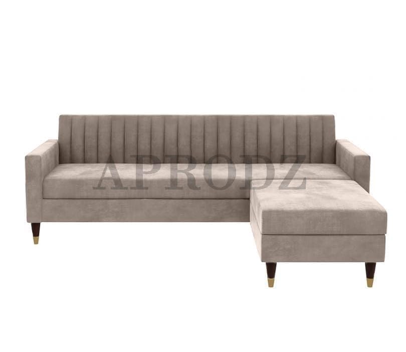 Velora L-Shape Velvet Sectional Sofa – Tufted Back, Mid-Century Modern Design with Gold-Tipped Legs | Living Room Furniture Aprodz