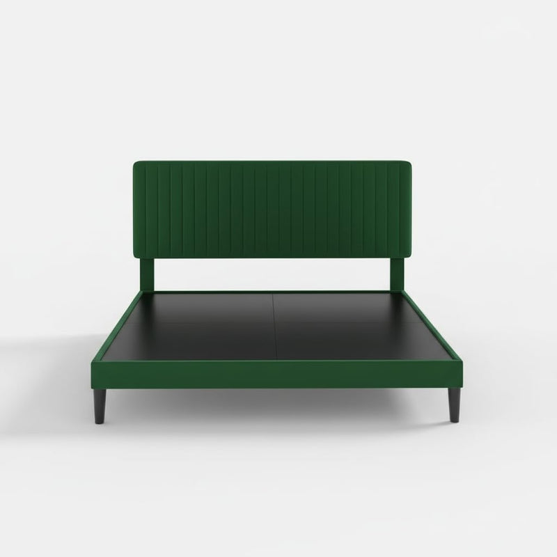 Upholstered Platform Bed with Adjustable Headboard, Leg Wood Black + Black Fabric 