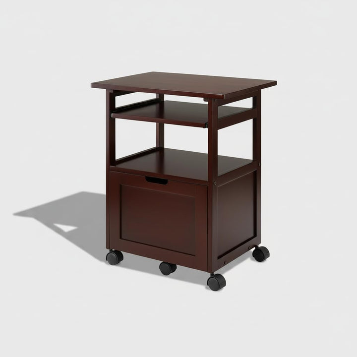 Translation missing: en.APRODZ Pipro Acacia Wood Multipurpose Office Table and Kitchen Trolley Cart with Storage Cabinet Rolling Utility Table for Home, Office, Kitchen and Dining Room 