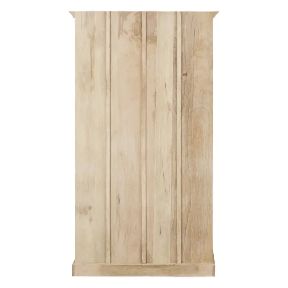 APRODZ Floreale Carved Mango Wood 2-Door Wardrobe Storage Almirah Cupboard for Cloths (White + Silver and Natural)